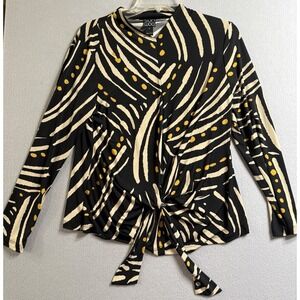 Clara Sun Woo Top Women's Large Center Front Tie Top - Dots & Stripes Blouse